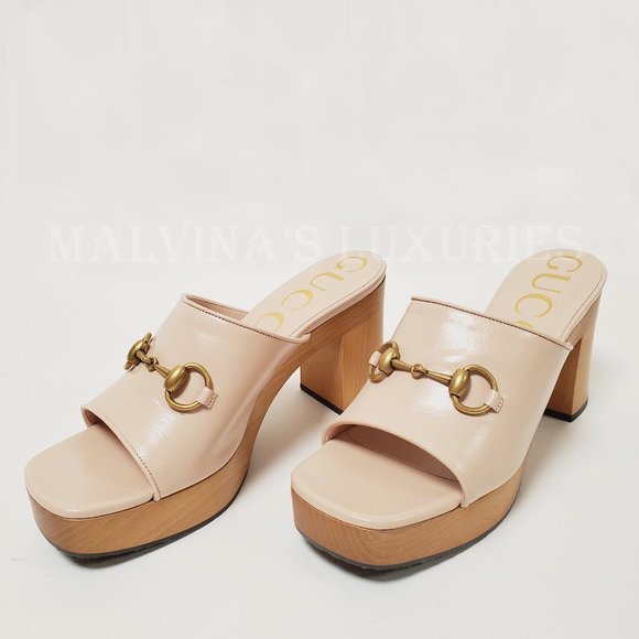 GUCCI SHOES HOUDAN WOOD PLATFORM LEATHER MULES w HORSEBIT sz 39 9 - Picture 4 of 16